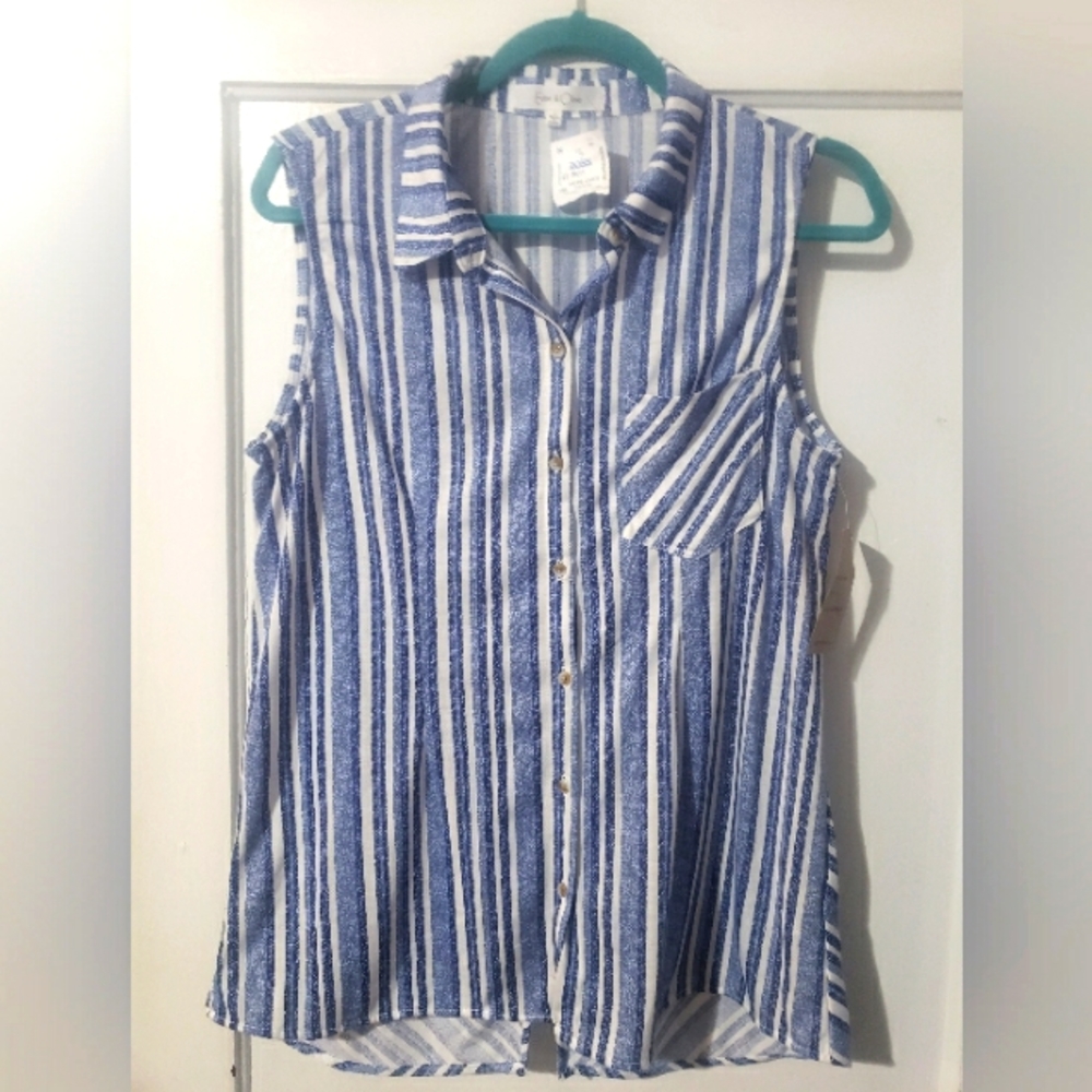 Blue and White striped Eden & Olivia split back Top